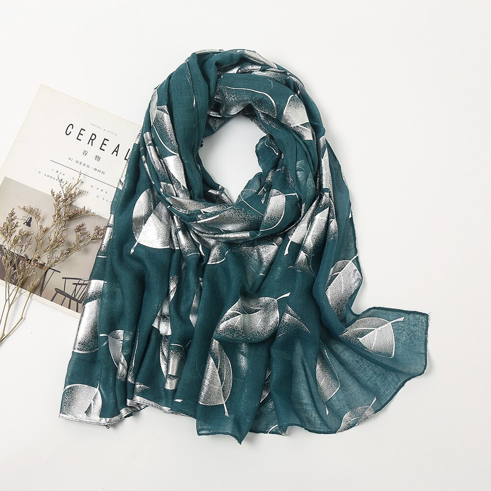 Luxury Silver Glitter Scarf Women Leaves Shimmer Hijab Oversize Shiny Shawl Stoles Muslim Women Veils Cotton Women&#39;s Scarves: 4