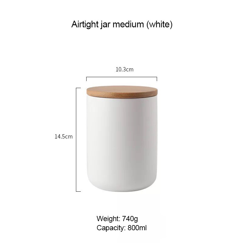 Vaso di stoccaggio sigillato in ceramica bianca semplice con coperchio in legno 260ML 800ML 1000ML contenitore per alimenti da cucina teiera organizzatore di cereali: 800ML bianca