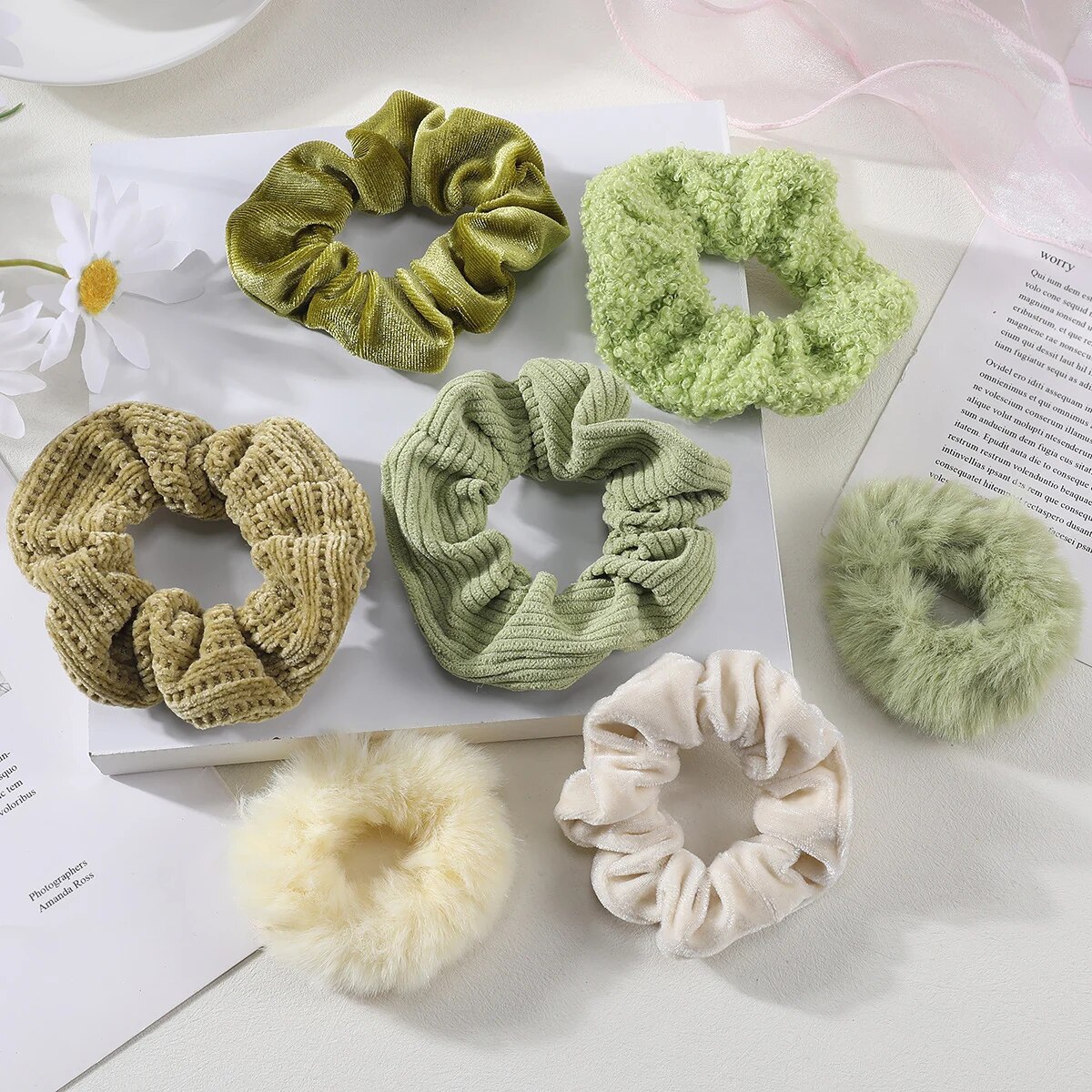 7/21 unids/set de coleteros para el cabello para mujer, banda para el cabello sólida de felpa para niñas, coleteros, bandas de goma, lazos para el cabello, accesorios para el cabello: Negro