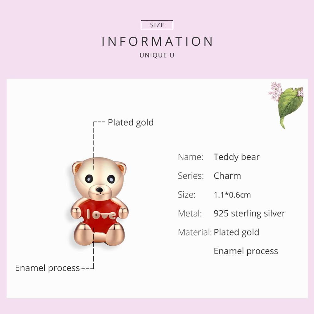 WOSTU Miś opatrzone koralikami 925 szterling srebrne dla zakochanych czerwony emalia uroki dopasowanie oryginalna bransoletka wisiorek urodziny impreza biżuteria FNC228