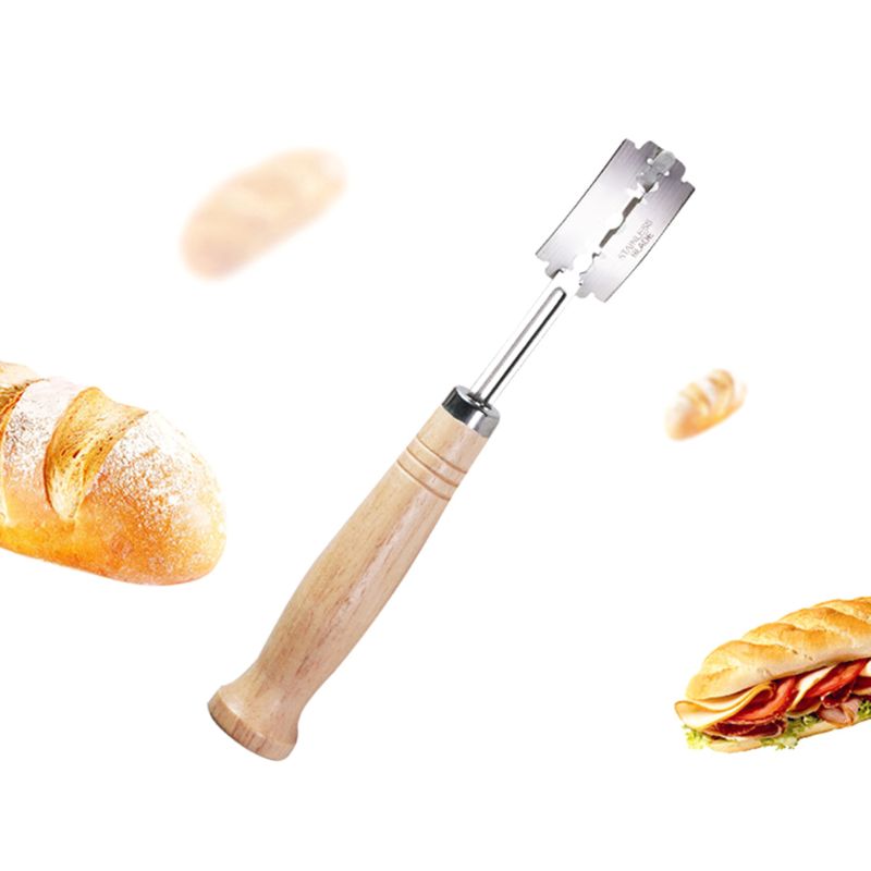 Especial arco de pan navaja curva mango de madera 5 uds cuchillas de repuesto Western Baguette corte francés tostado cortador para bagels