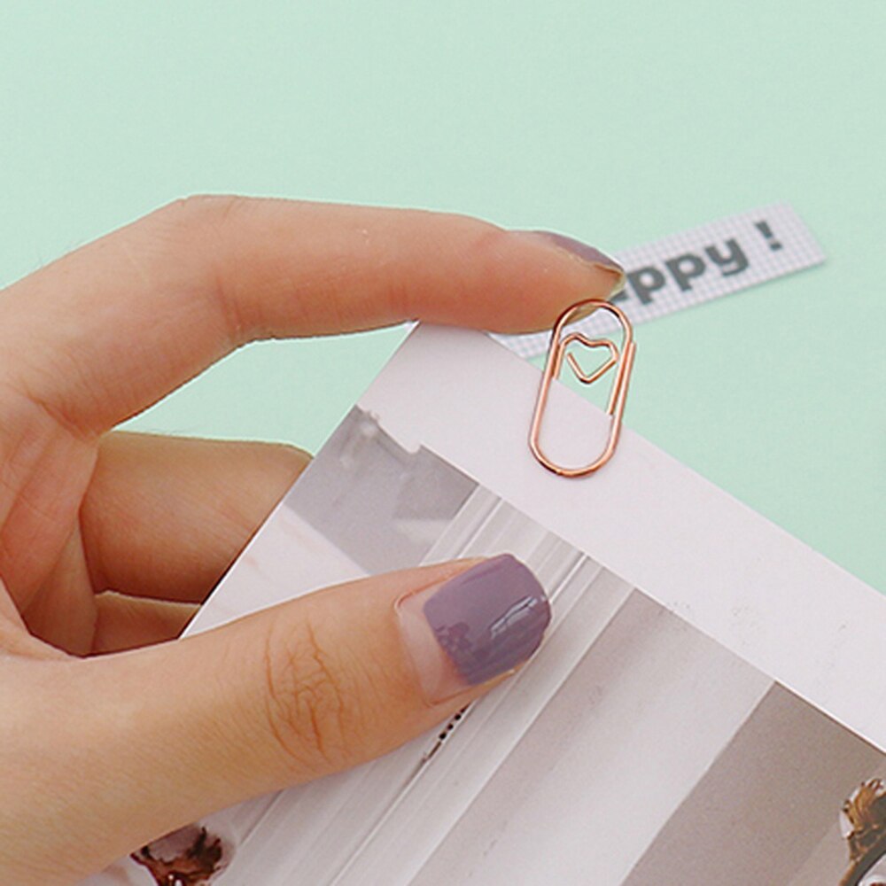 50 pièces/sac en métal Mini coeur Rose or trombone signet planificateur école bureau papeterie