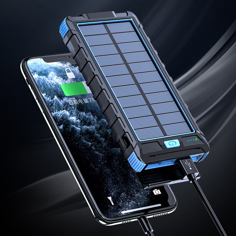Cargador Solar portátil de 20000mAh para iPhone 11, Samsung S20, Xiaomi, Banco de energía con linterna y brújula para acampar