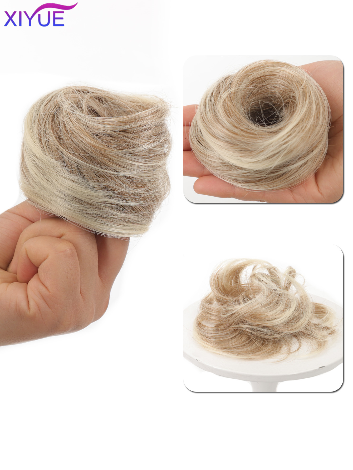 Synthetischer Haarknoten, gerader Chignon, elastisches Gummiband, künstliches Haar, zum Anklipsen auf der Haarschwanzverlängerung, Hochsteckfrisur, Haarteil, Pferdeschwanz: 1B/27HL