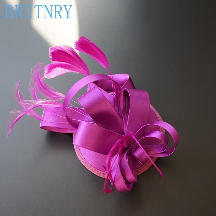BRITNRY Wedding Hat 9 Colors Satin Feather Hairpin Bridal Hat Wedding Party Evening Vintage Fascinator Hats