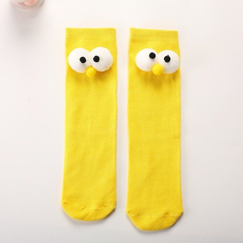 Meias de bebê longas de algodão para desenho de olho grande para infantil meninas socks for girl: YELLOW