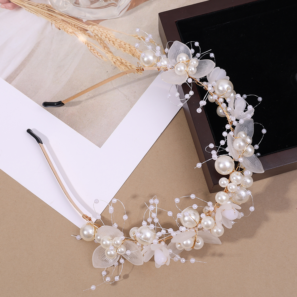 White Flowers Headband Bridal Wedding Hair Accessories Girls Dress Garland Princess Crown Hairband Hair Jewelry: GRAY