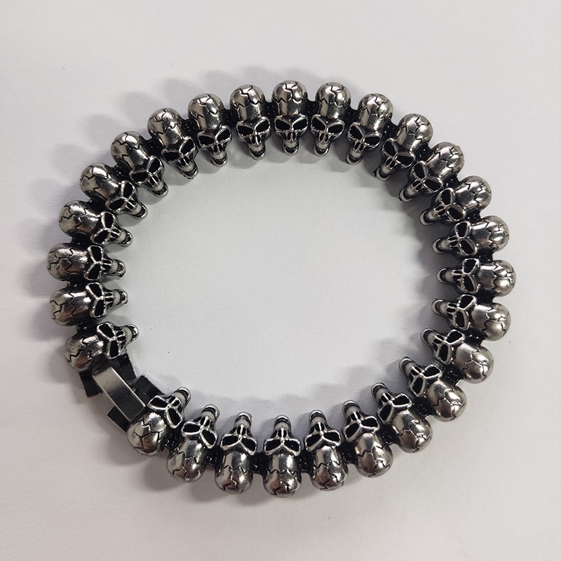 Braccialetti a forma di teschio lungo punk per uomo braccialetti a catena a maglie con ciondolo a forma di teschio lucido in acciaio inossidabile gioielli gotici maschili 2019