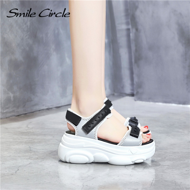 SMILE Circle sandalias gruesas para mujer, zapatos de verano a la , sandalias con plataforma informales y suela gruesa para mujer