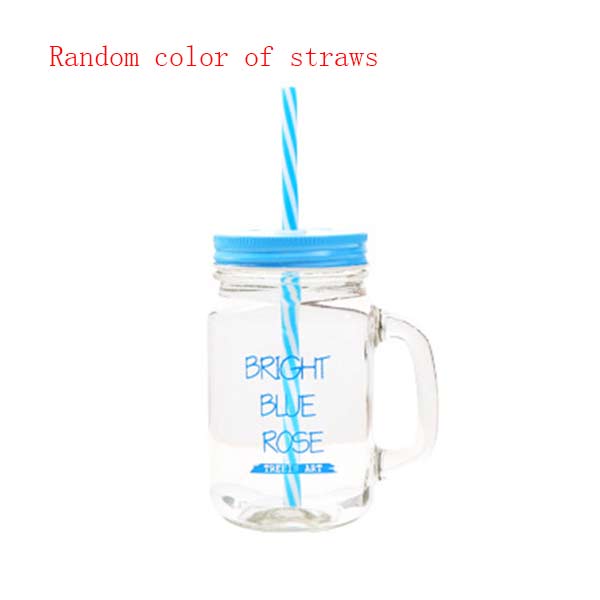 Lutning blå bokstaven glas kopp mason burk mugg med lock & halm glass frukt kall dricka glas smoothie kaffe koppgift: Blå