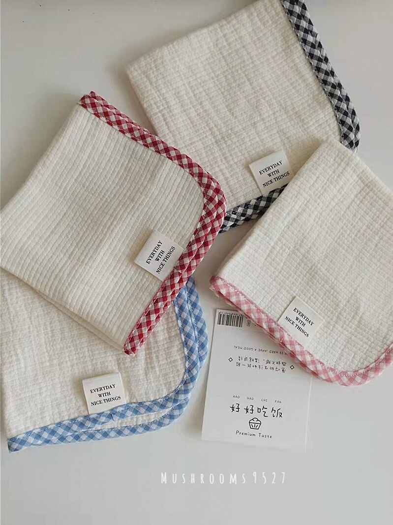 Korean Style Cute Cotton Gauze Checked Edging Napkins Placemats Rags Dust Cover Photo Background