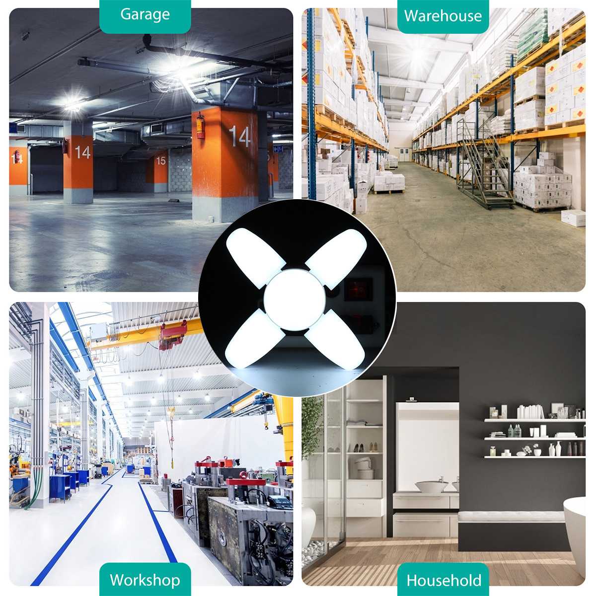 Led Lamp E27 Led Bulb 38W 2835 Led Light Bulb 85-265V Foldable Fan Blade Light Lighting for Living Room High Bay Garage Light