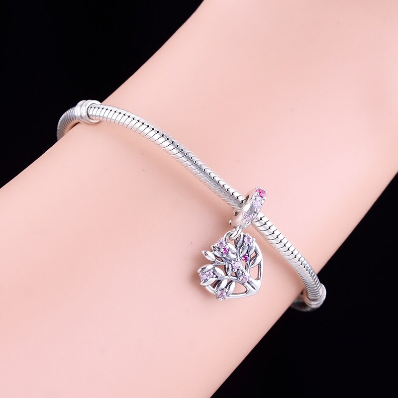 925 Sterling Silber Herz Rosa Familie Leben Baum Korn passen Original Charme Armbinde Für Machen Frauen Tante Mutter Nichte Berloque DIY