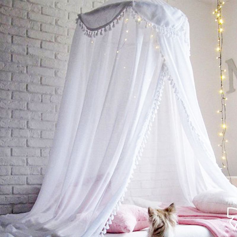KAMIMI Baby Room Hairball Tassel Home Decoration Lace e Bed Children'S Chiffon Petal Tent Ruffle Mosquito Net White