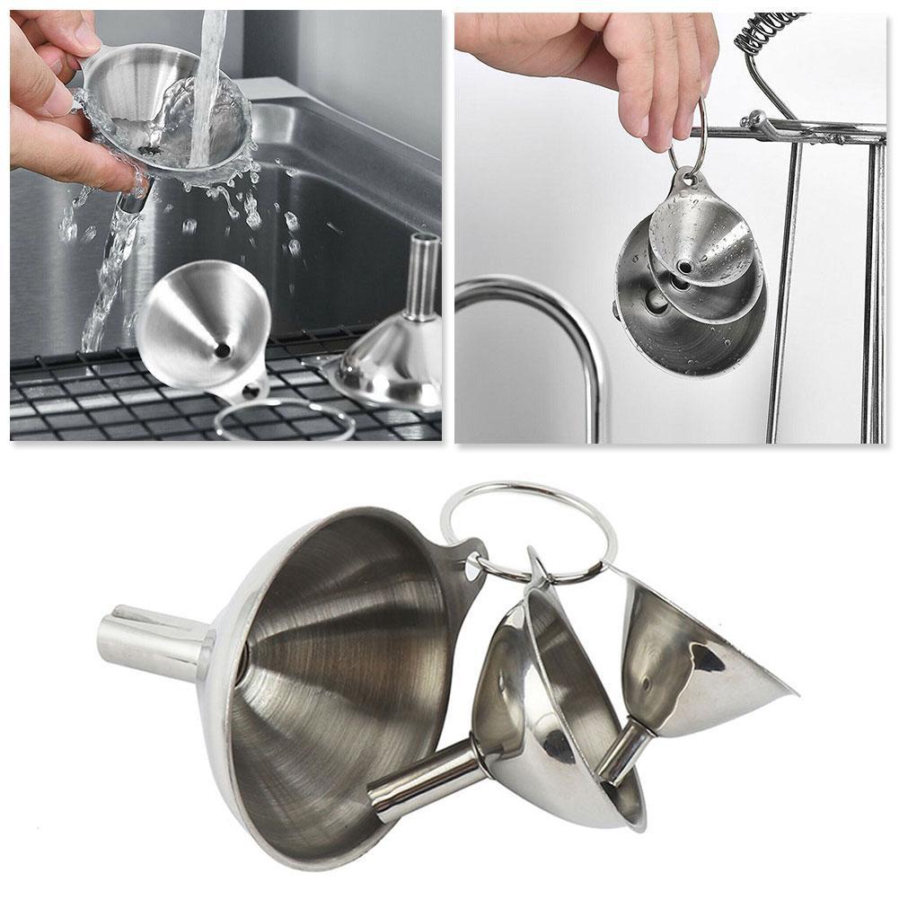 3 w 1 przenośny stalowy mini metalowy lejek zestaw lejek robić domu oddzielający lejek przyprawa robić oleju kuchennego akcesoria Q5R9