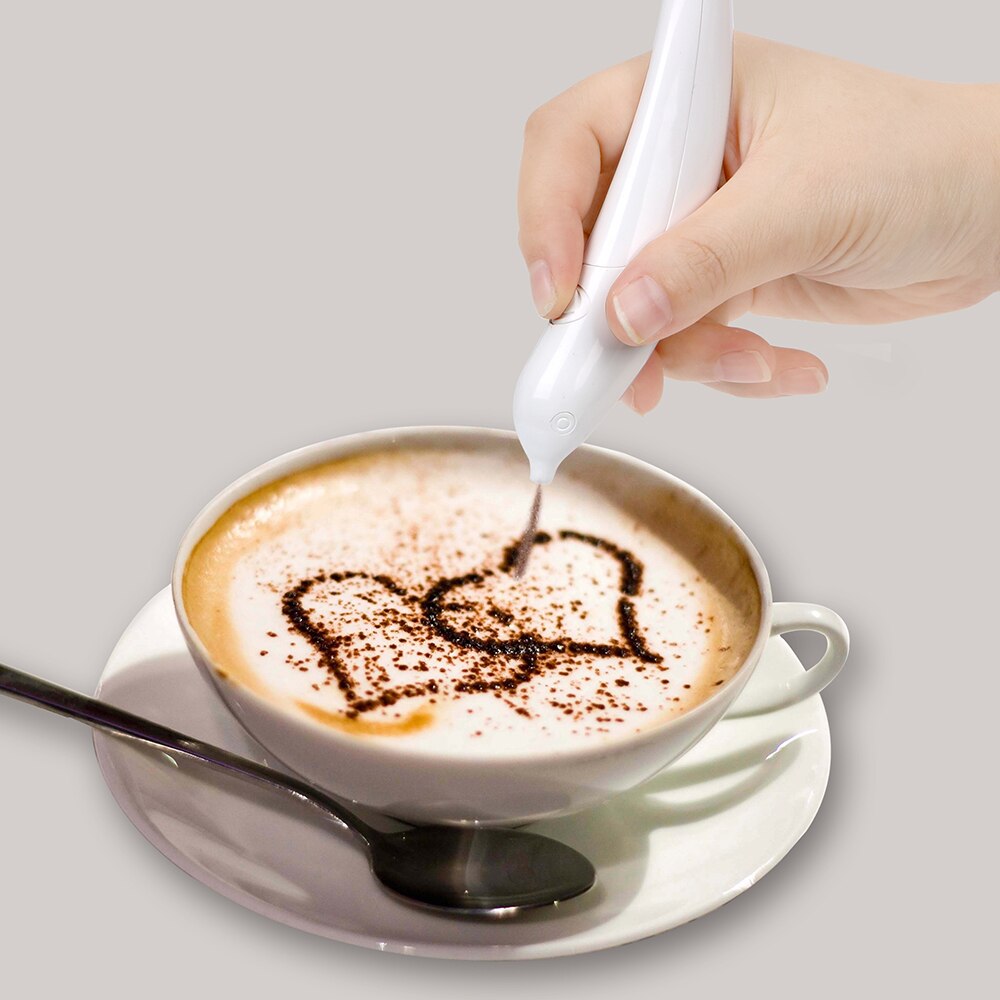 Plantillas de café utensilio para decorar café, pastel, capuchino, decoración, bolígrafo eléctrico Latte, plantilla para Barista, bolígrafo de especias para pastel