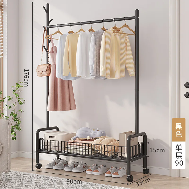 Movable Clothes Rack Floor Hanger Stand Storage Wardrobe Hat Stand Storage Box Bedroom Furniture perchero de pie Coat Rack Hook: Clear
