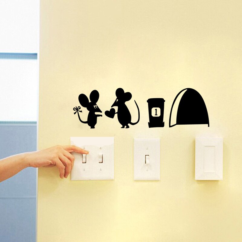 Cartoon Verwijderbare Wc stickers op de muur Leuke Liefhebbers kleine muis Socket Schakelaar Muursticker DIY Decal Home Decor Decal