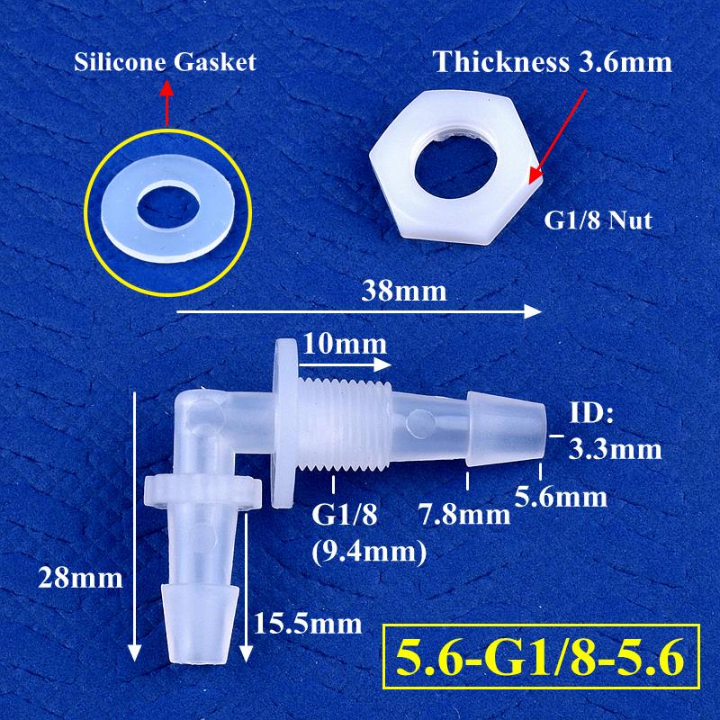Connecteur coudé perforé pagode + joint en Silicone, adaptateur de réservoir d'aquarium, Joint de tuyau d'eau de jardin M6 ~ G1/2 à 2.4-11.1mm, 5 à 200 pièces: Grey / 1/2 ''