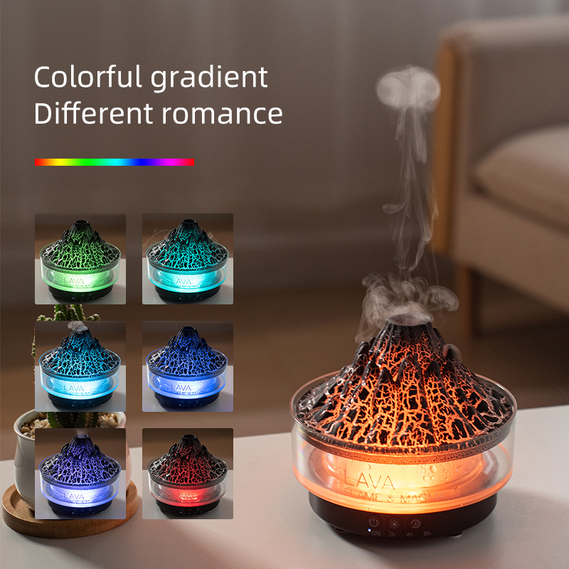 Difusor de Aroma de volcán, humidificador de aire ultrasónico, temporizador, apagado automático, Control remoto, difusores de llama para el hogar, dormitorio, blanco