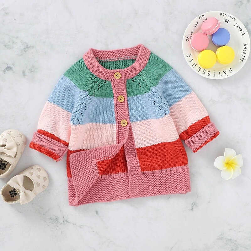 Winter Baby Pullover Kinder Jungen Mädchen Strickjacke Pullover Kleinkind Regenbogen Gestreiften Kleidung Herbst Baby Strickjacke