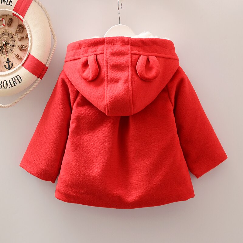 Female baby autumn winter coat, cartoon with hat collar coat.