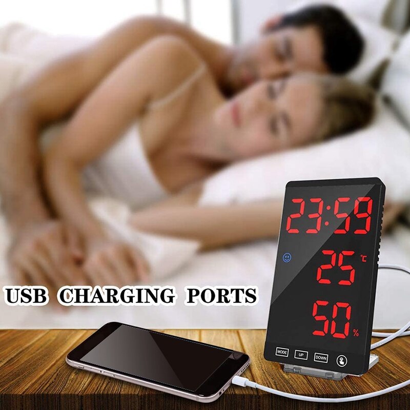 Digital Alarm Clock,Large LED Display Electronic Clocks with Temperature Detect Modern Mirror Desk Wall Clock