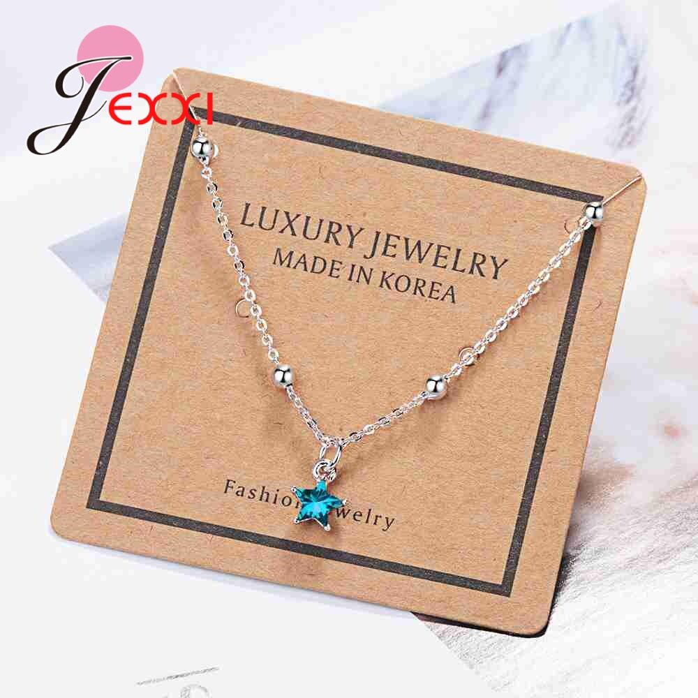 genuina gran 925 de plata esterlina azul Cubic Zirconia colgante con forma de estrella pulsera para mujeres chica de cumpleaños