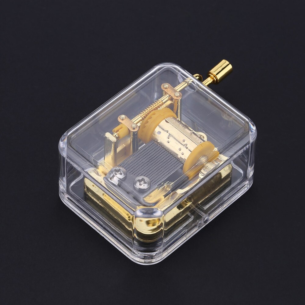 Unique Musical Box Acrylic Hand Crank Music Box Golden Movement Melody Happy Birthday