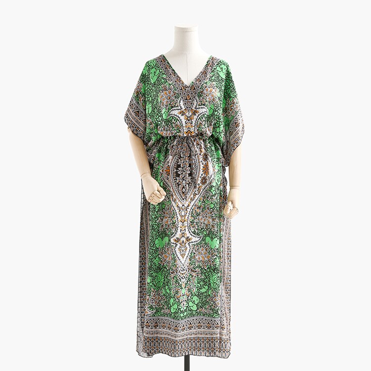 Bohemian Casual Losse Jurk Boho Vintage Etnische Stijl Lange Maxi Vrouwen Zomer Jurken India Pakistan Kleding Beach Sunny Gewaad: Green