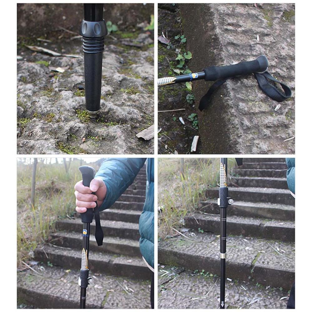 Outdoor Winter Handle Ski Poles 5 knots Aluminum Folding Mountaineering Crutch Tungsten Tip Climbing Sport Trekking pole