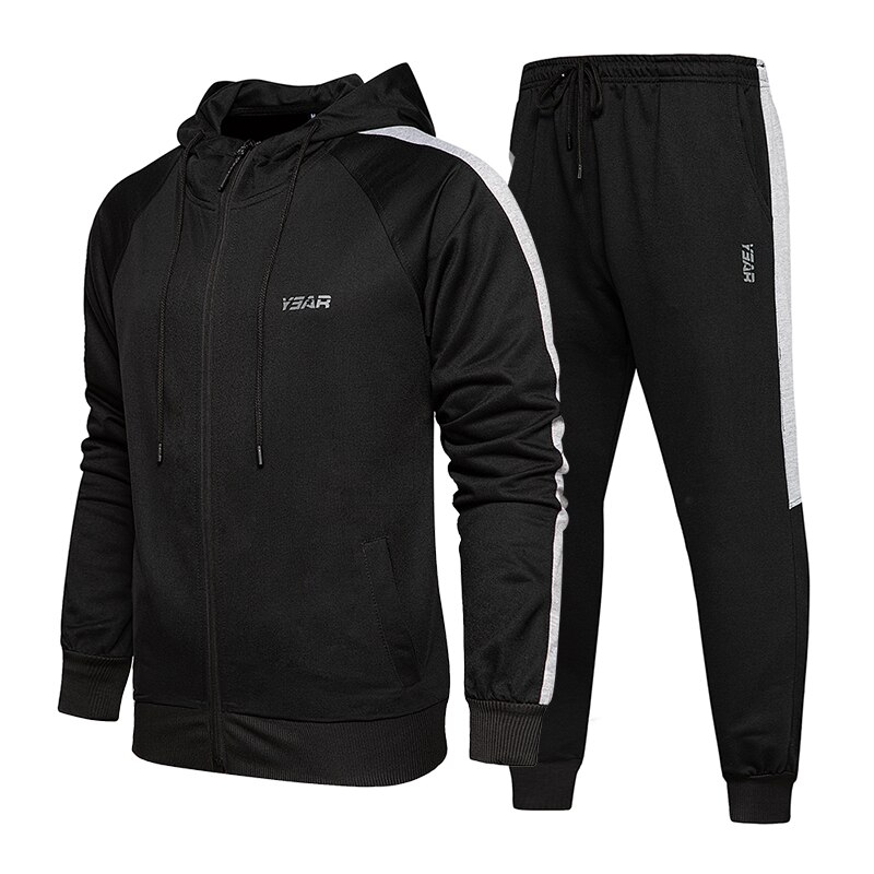 Merk heren sets casual hoodie trainingspak herfst winter heren set jassen + broeken joggingpak heren sportkleding streep bedrukt rits: Tz67 zwarte / Xl