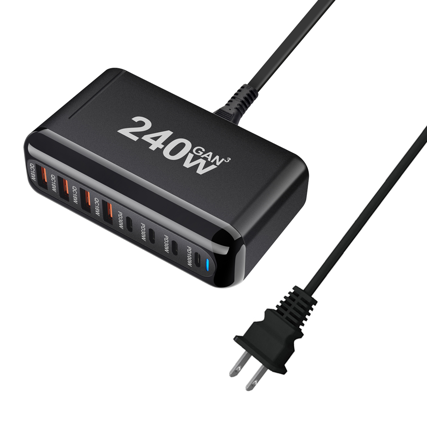 240W Desktop GaN-oplader 8-poorts USB Type C PD-oplader Snel opladen 3.0 USB Type C snellader Mobiele USB-oplader: DE