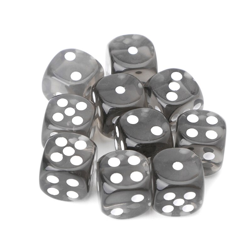 10pcs Six Sided 15mm Transparent Cube Round Corner Portable Table Playing Games: Black