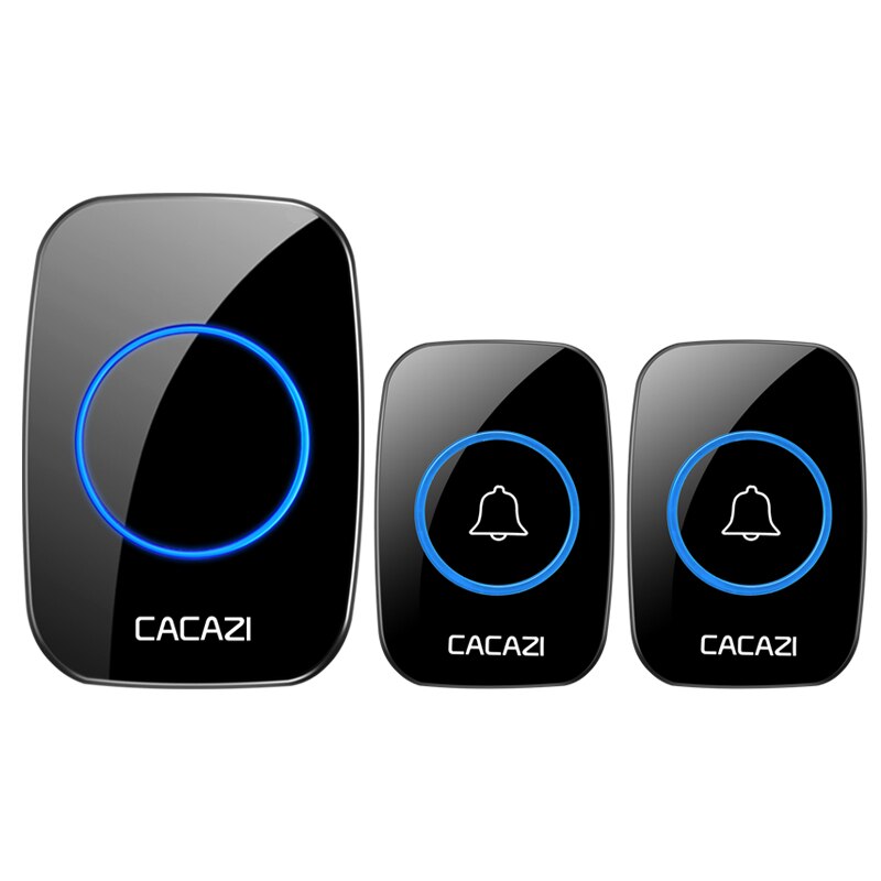 CACAZI 5 levels 36 Chimes 110DB 300M Remote Wireless Doorbell Waterproof LED Light Door Bell Battery powered Smart Door Bell: black 2TR x 1RE