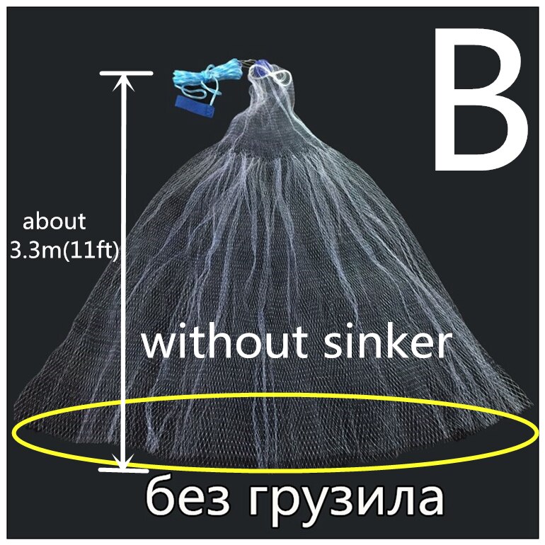 Finefish Cast Net 1.2-3.6M Without Sinker Fishing Net Outdoor Sport Hand Throw Network Small Mesh USA Style Gillnet Tool: b66