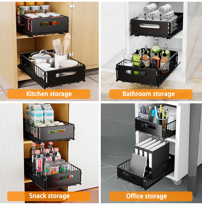 Cozinha pull out organizador para armários rack de armazenamento de especiarias sob pia organizador lanche pode cesta de armazenamento gavetas deslizantes