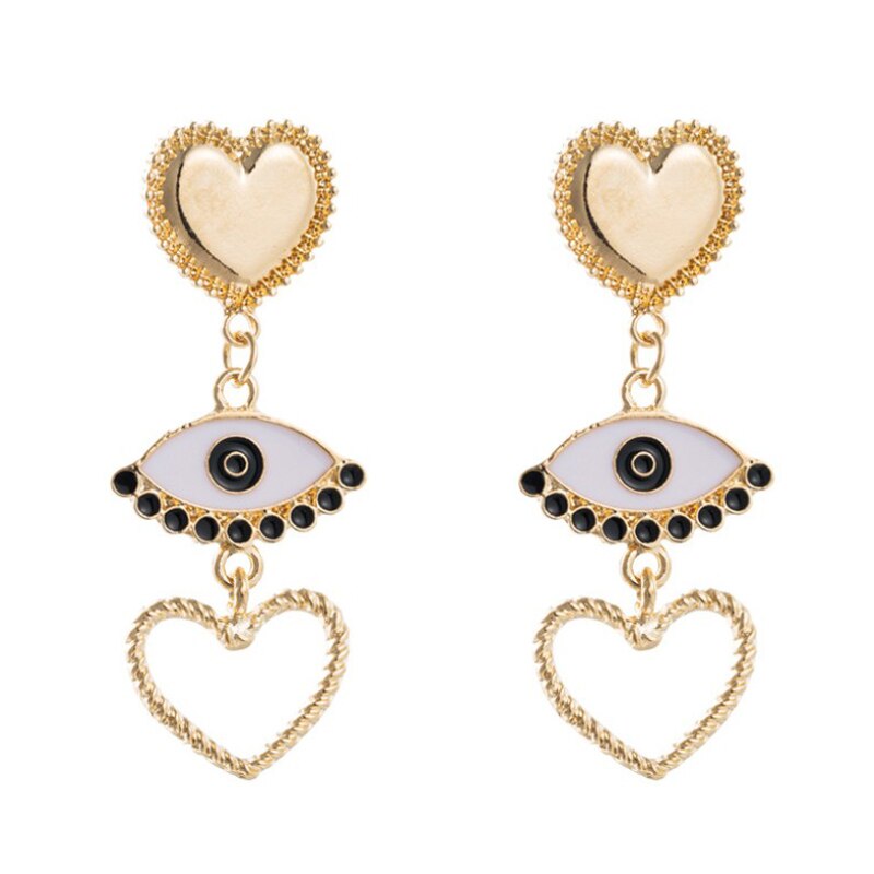 Lucky Eye Heart Turkish Evil Eye Charm Earrings Alloy Gold Color Long Dangle Earrings for Women Girls Jewelry LE445: Default Title