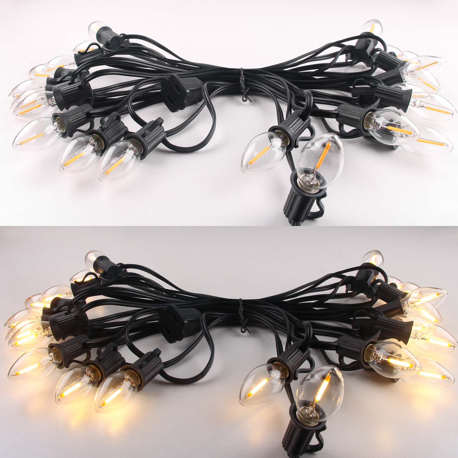 Outdoor C7 LED-Lichterkette, Vintage-Kerzenlampen mit E12-Fassungen, Feengirlande, Beleuchtung für Hochzeit, Geburtstag, Party, Dekoration: Blau / 300w / US-Stecker