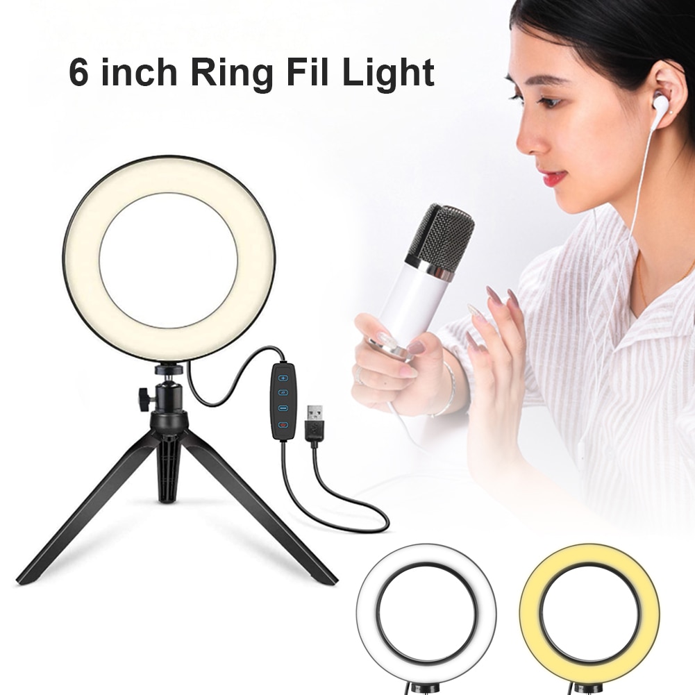 Video Makeup 6 inch LED Ring Light with Tripod + Phone Holder 3 Light Modes