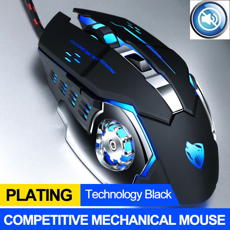 Wired Gaming Mouse 6 Button 3200DPI LED Optical USB Computer Mouse Game Mice Silent Mouse Mause For PC laptop Gamer: V6 Black