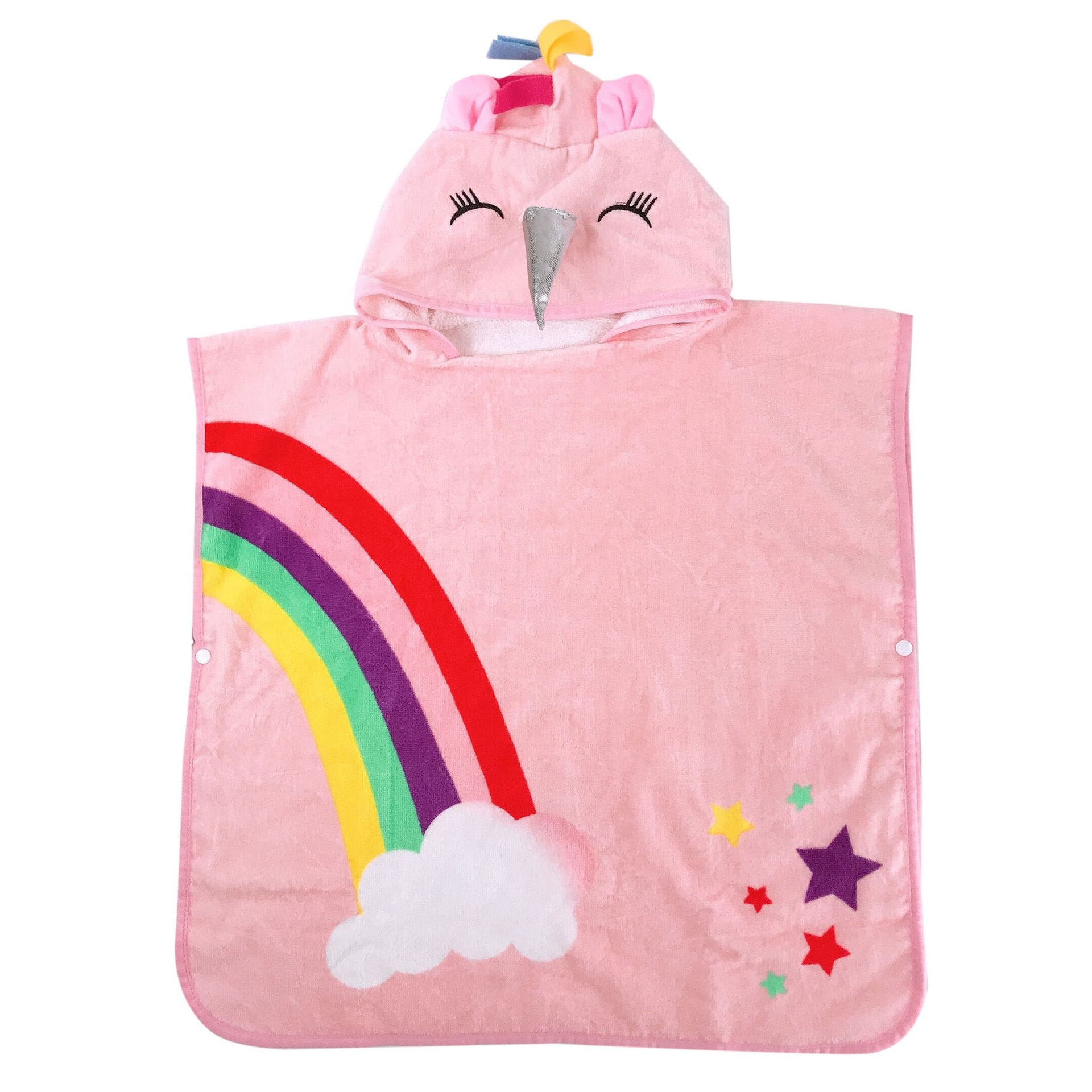 Strandbadhanddukar med huva för barn 2-6 år gammal söt rosa enhörning med regnbågsponcho badhanddukar varp kompakt täcka upp