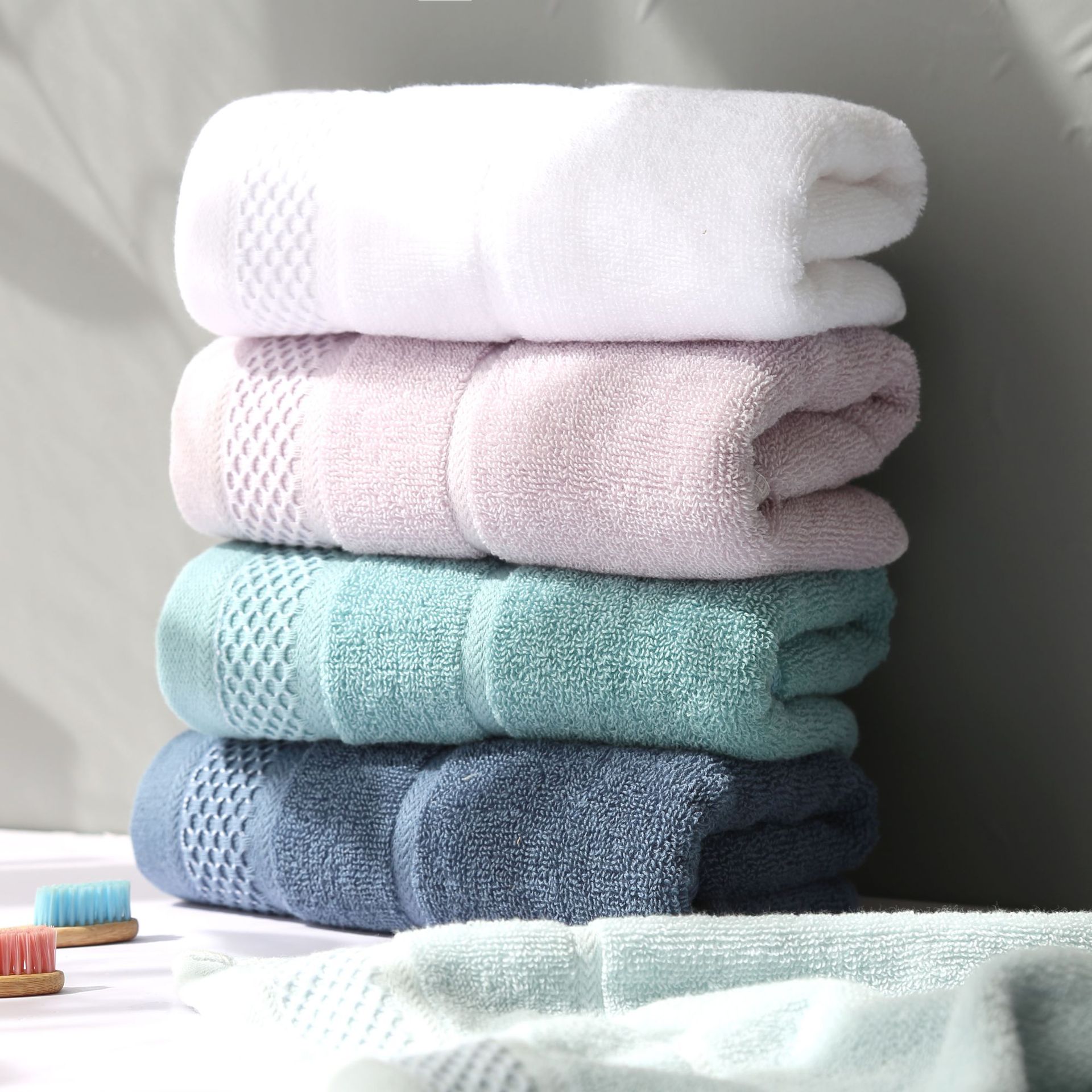 2PC 100% Cotton Face Towel Strong Absorbent Towel Hair Multifunctional Adults Baby Hand Towel for Bathroom Hand Towels