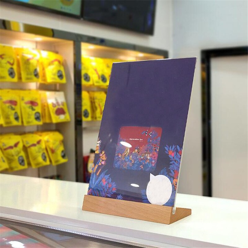 Wooden Menu Card Stand Acrylic Poster Photo Picture Frame Acrylic Price Tag Display Rack Table Label Holder
