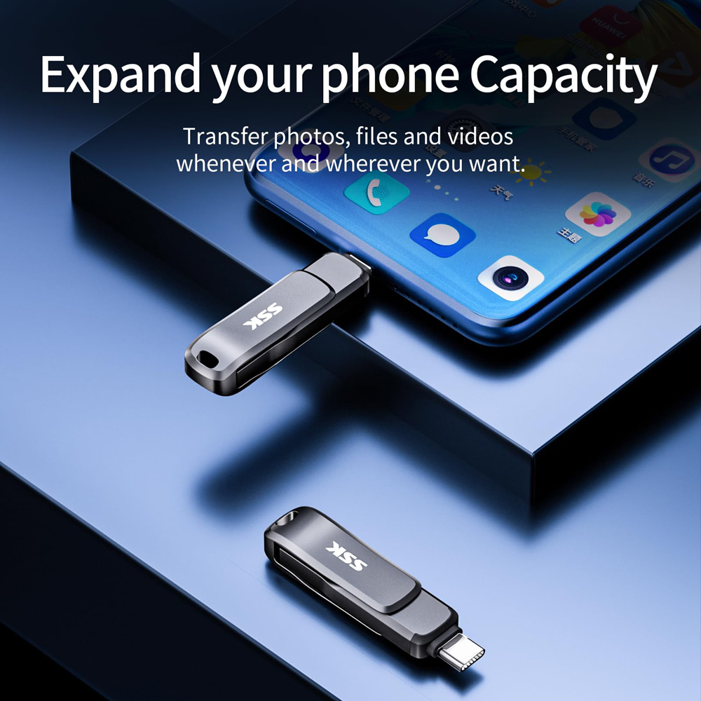 SSK USB Flash Drive USB 3.2 Thumb Drive met Type-C Flash-geheugen en USB A USB Memory Stick voor smartphones Tablets Mac Laptop
