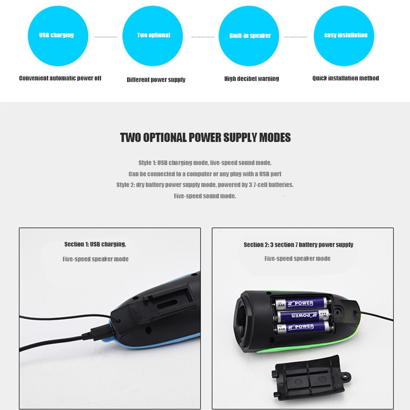 Cykel alarm bell 120 db vattentät två lägen universal för utomhus nattsäkerhet cykling elektronisk cykel ridning ring cykel horn