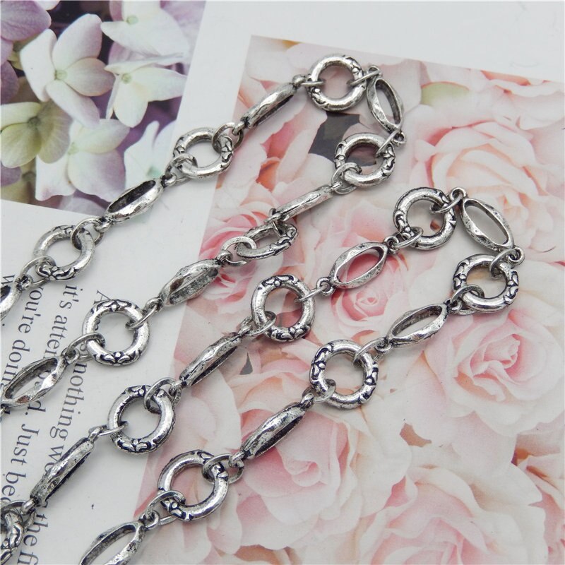 Julie Wang-cadena de eslabones de Metal Vintage para mujer, de bronce antiguo, para collar, pulsera para mujer, accesorio decorativo para fabricación de joyas, 1 metro por paquete