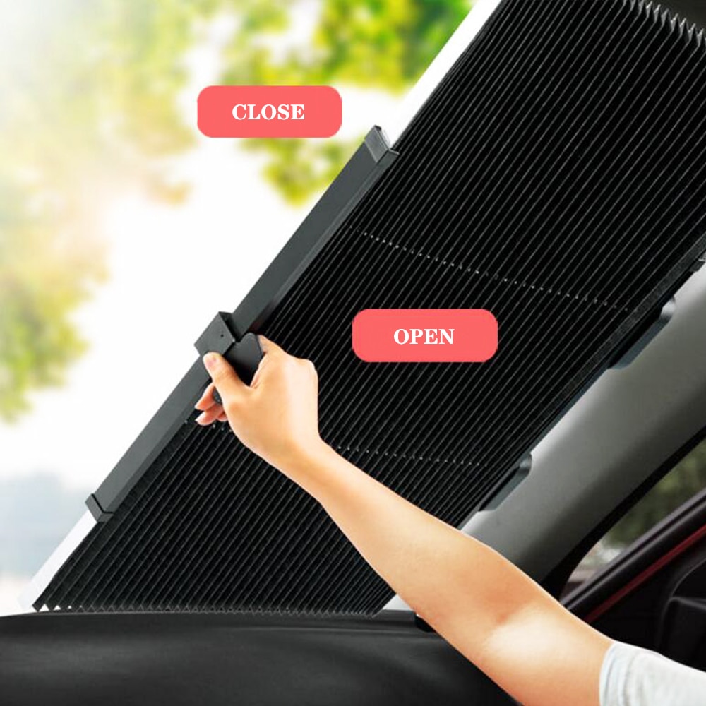 Biludtrækkelig forrude solskærme anti-uv bilrude skygge bil front solblok automatisk vindue foldbart gardin 65/70/80cm