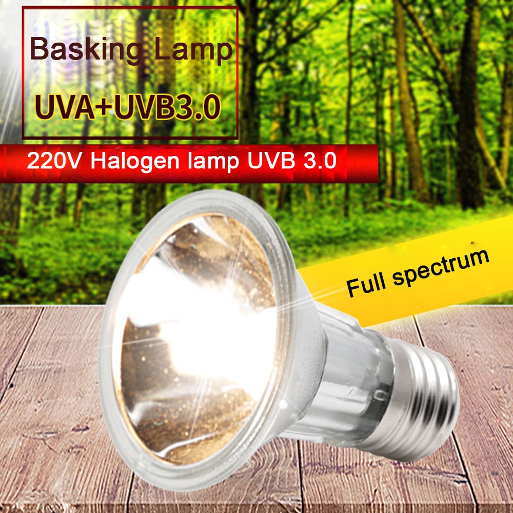 25/50/75w uva + uvb 3.0 halogenlampe reptilpære skilpadde skilpadde sollys lampe amfibier øgler oppvarming lys fullt spektrum  e27