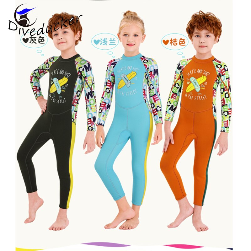 2.5mm neopren one pieces våddragter børn badetøj dykkerdragter lange ærmer piger surfing børn udslæt vagter snorkel uv protec